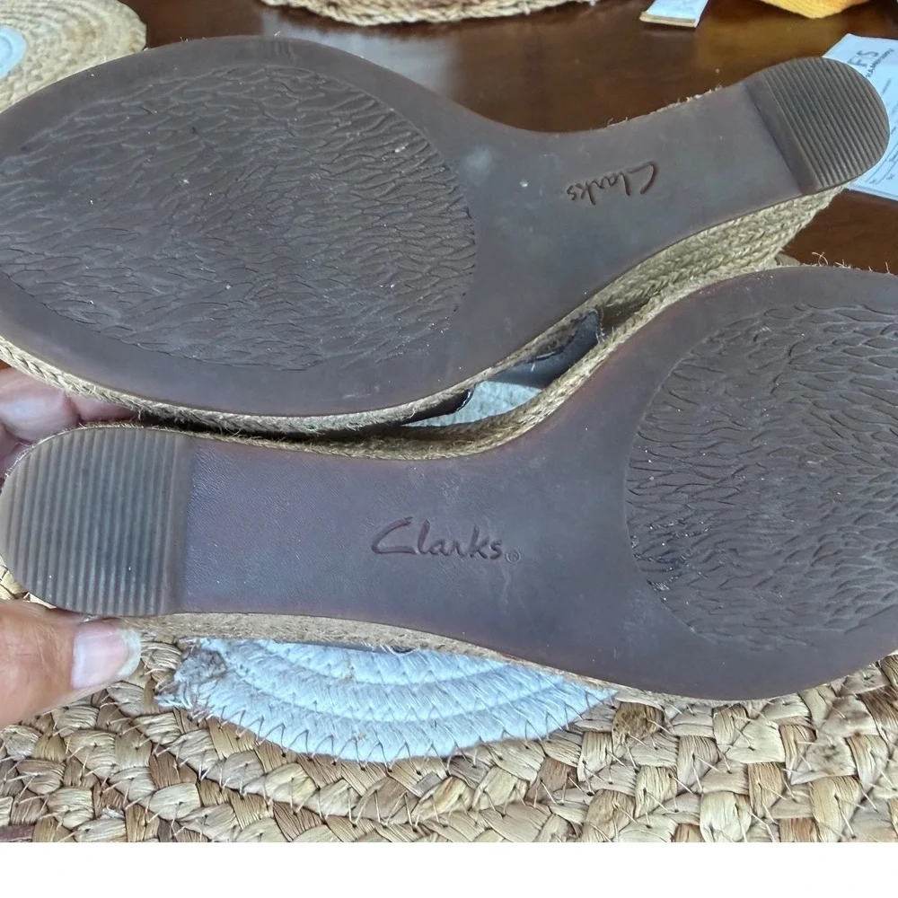 Clarks Collection Petrina Selma Metallic Pewter Wedge Sandals Womens 7.5 M